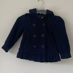 New R 1881 by S. Rothschild Girls Navy Blue Double-Breasted Ruffle Peacoat (NEW)